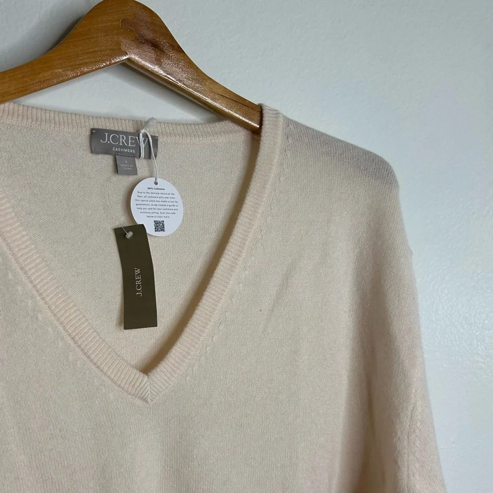 NWT J. Crew 100% Cashmere V - Neck Heathered Blush Oversized Sweater
